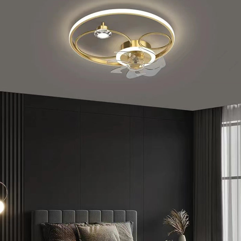 Kids Style Geometry Ceiling Fan Lights Metal 2 Light LED Flush Lights for Bedroom in Gold