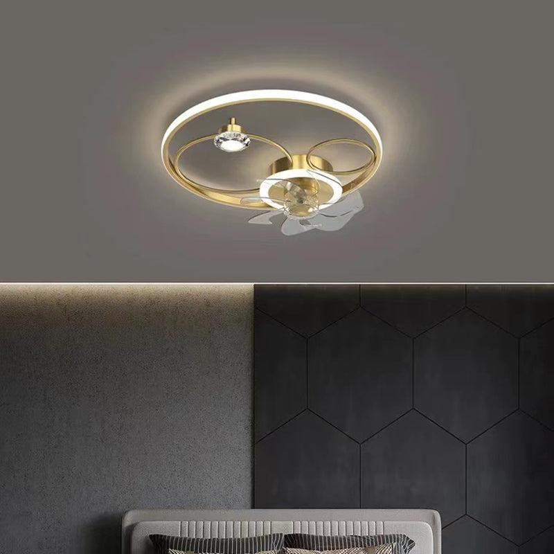 Kids Style Geometry Ceiling Fan Lights Metal 2 Light LED Flush Lights for Bedroom in Gold