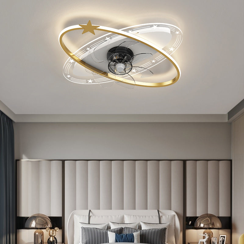 Kids Style Geometry Ceiling Fan Lights Metal LED Flush Lights for Bedroom