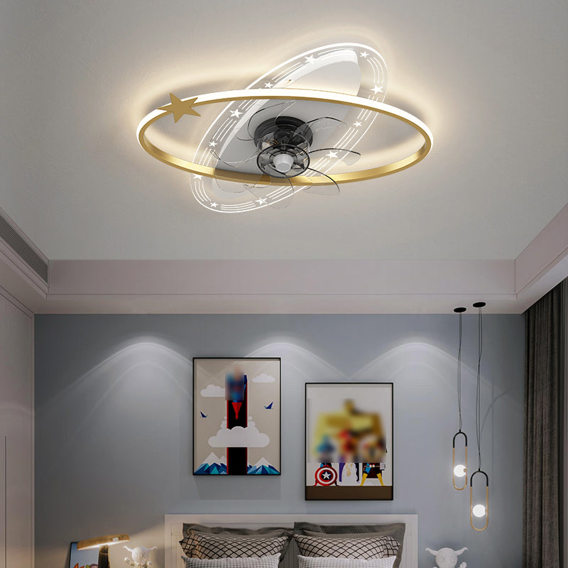 Kids Style Geometry Ceiling Fan Lights Metal LED Flush Lights for Bedroom