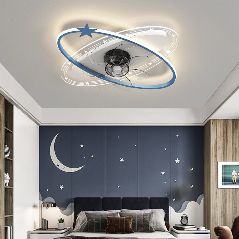 Kids Style Geometry Ceiling Fan Lights Metal LED Flush Lights for Bedroom