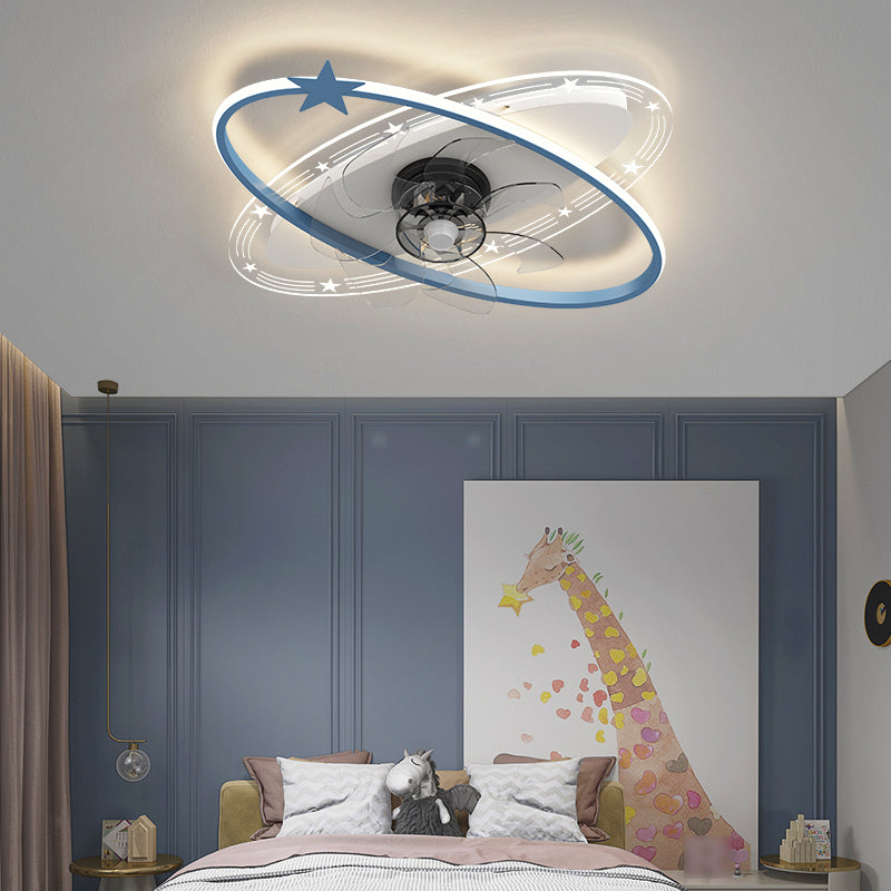 Kids Style Geometry Ceiling Fan Lights Metal LED Flush Lights for Bedroom