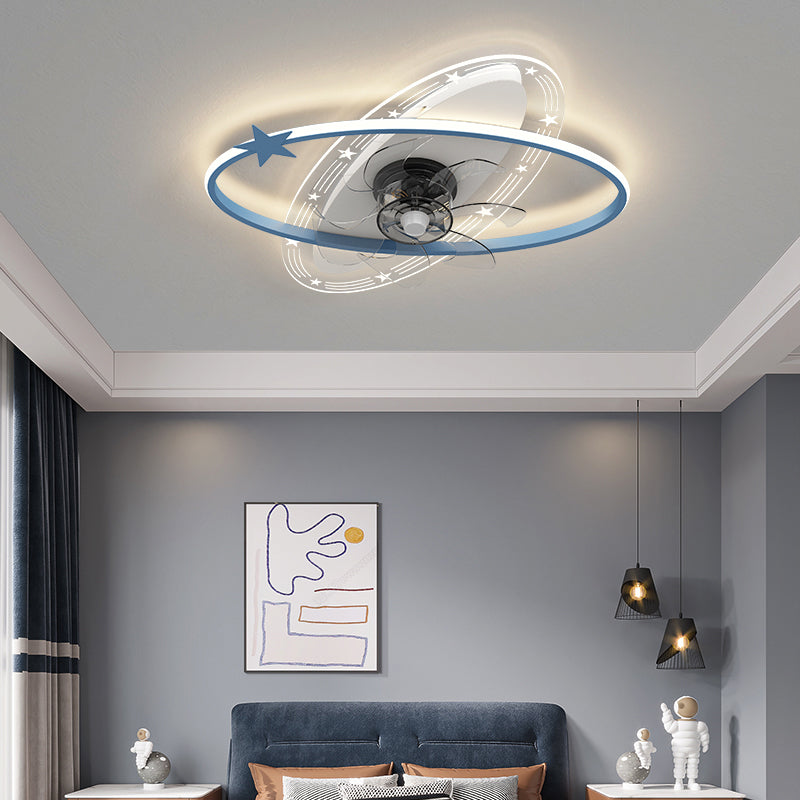 Kids Style Geometry Ceiling Fan Lights Metal LED Flush Lights for Bedroom