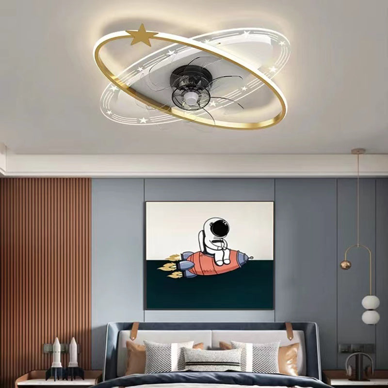 Kids Style Geometry Ceiling Fan Lights Metal LED Flush Lights for Bedroom