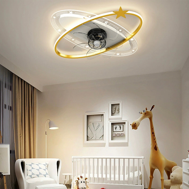 Kids Style Geometry Ceiling Fan Lights Metal LED Flush Lights for Bedroom