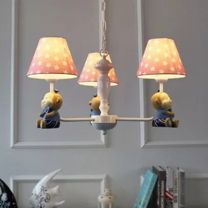 Candelier de tonos cónicos de punto Resina de metal para niños Luz colgante con mono para el comedor