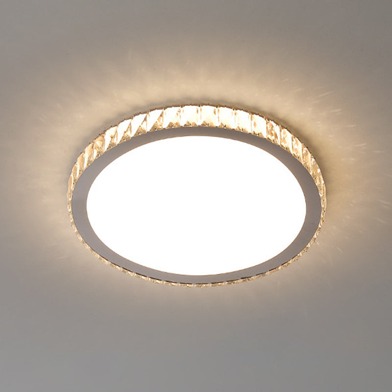 Stainless Steel Round Flush Ceiling Light Simple LED Crystal Flush Light