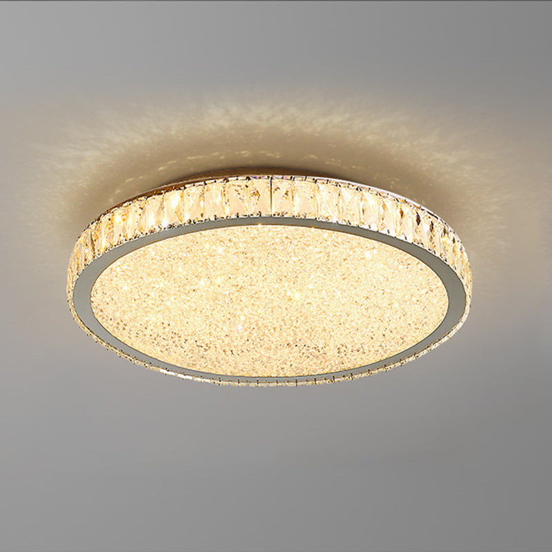 Stainless Steel Round Flush Ceiling Light Simple LED Crystal Flush Light