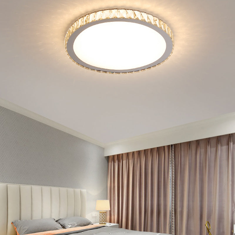 Stainless Steel Round Flush Ceiling Light Simple LED Crystal Flush Light