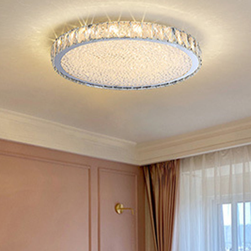 Stainless Steel Round Flush Ceiling Light Simple LED Crystal Flush Light