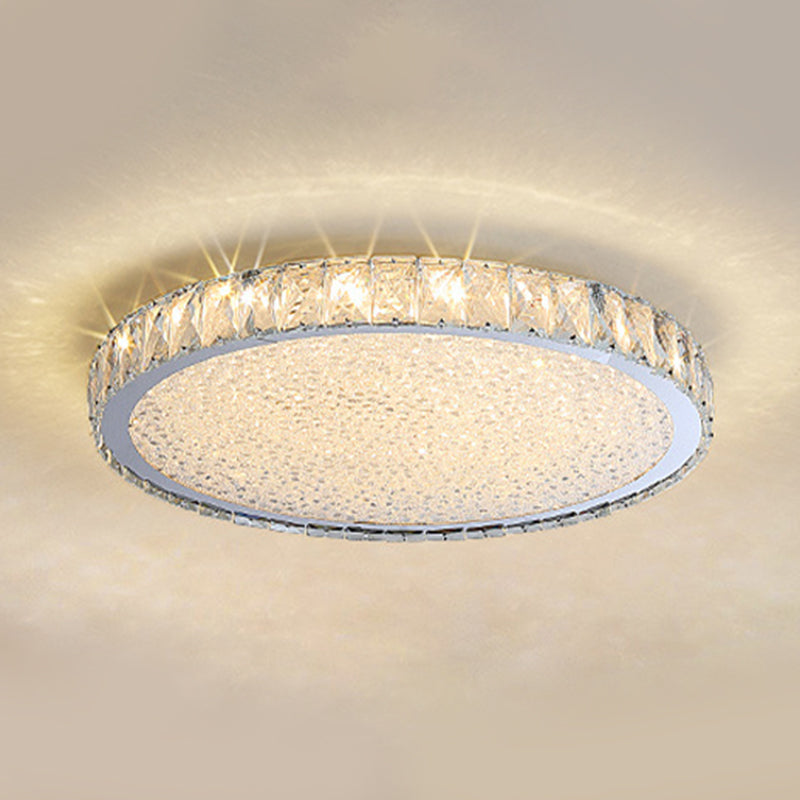 Stainless Steel Round Flush Ceiling Light Simple LED Crystal Flush Light