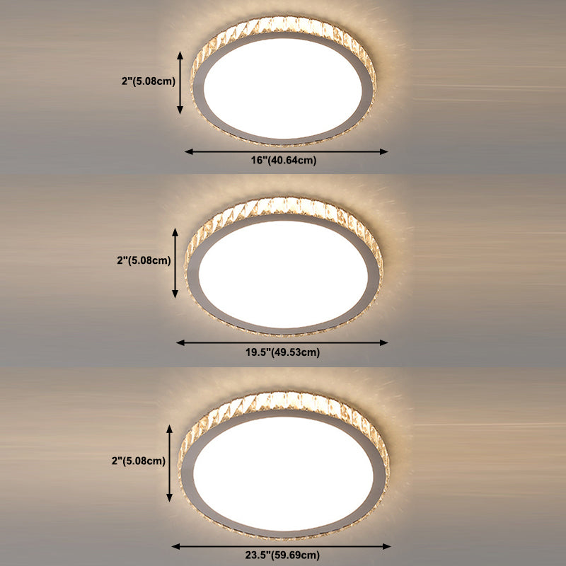 Rostfreie Stahl runde Flush Deckenleuchte einfaches LED -Kristall -Flush -Licht