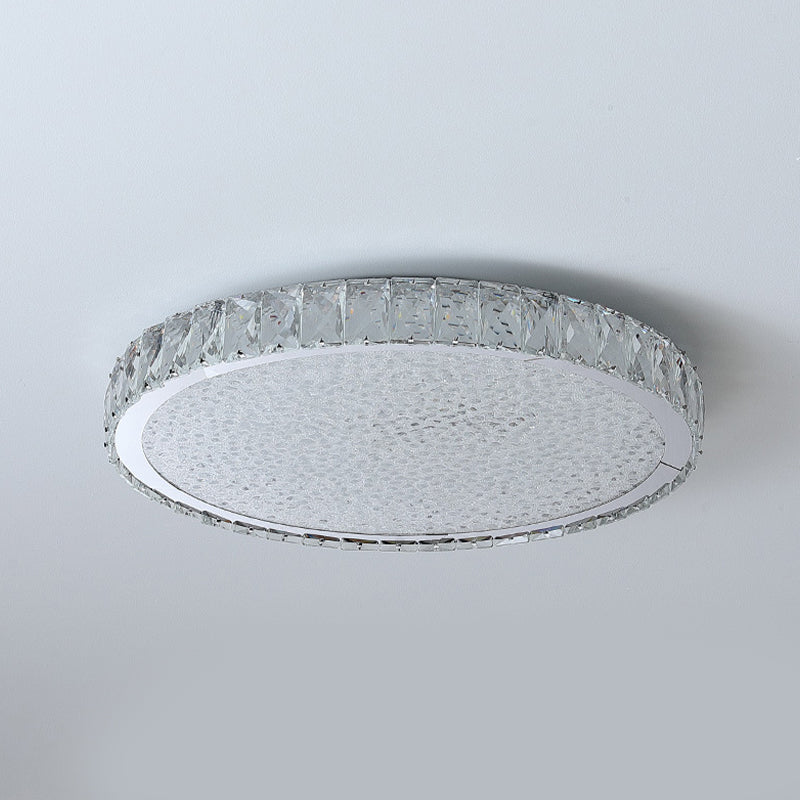 Stainless Steel Round Flush Ceiling Light Simple LED Crystal Flush Light