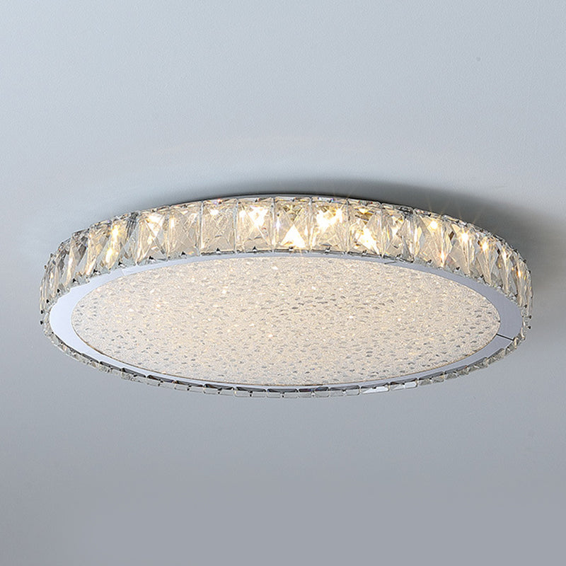 Stainless Steel Round Flush Ceiling Light Simple LED Crystal Flush Light