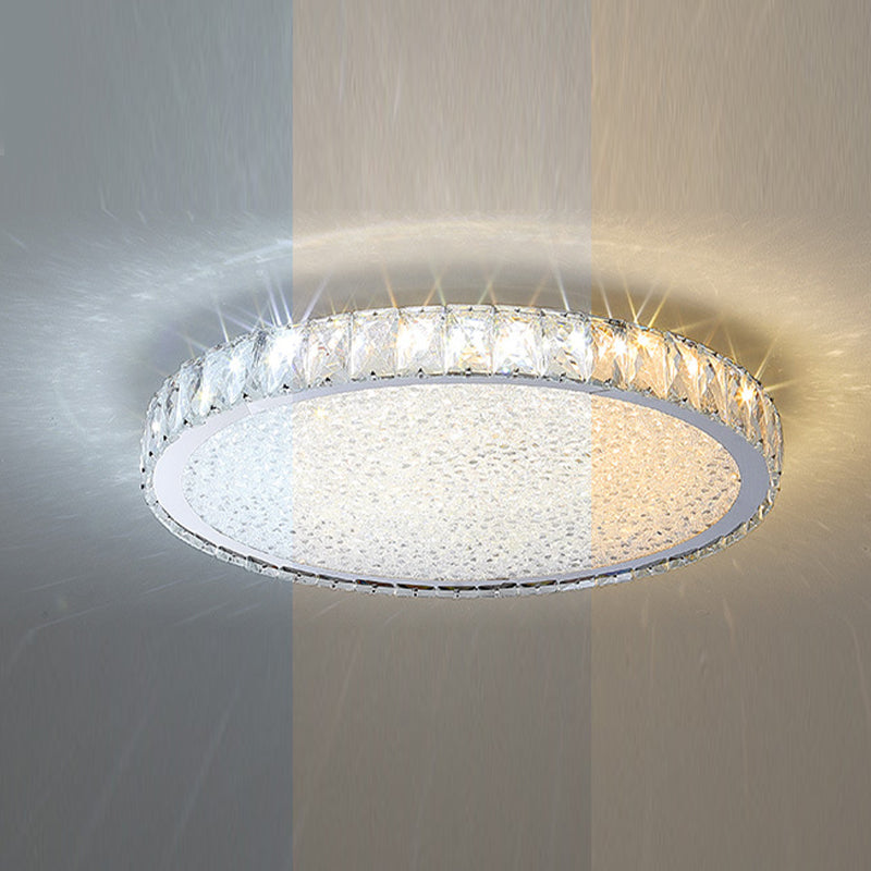 Stainless Steel Round Flush Ceiling Light Simple LED Crystal Flush Light