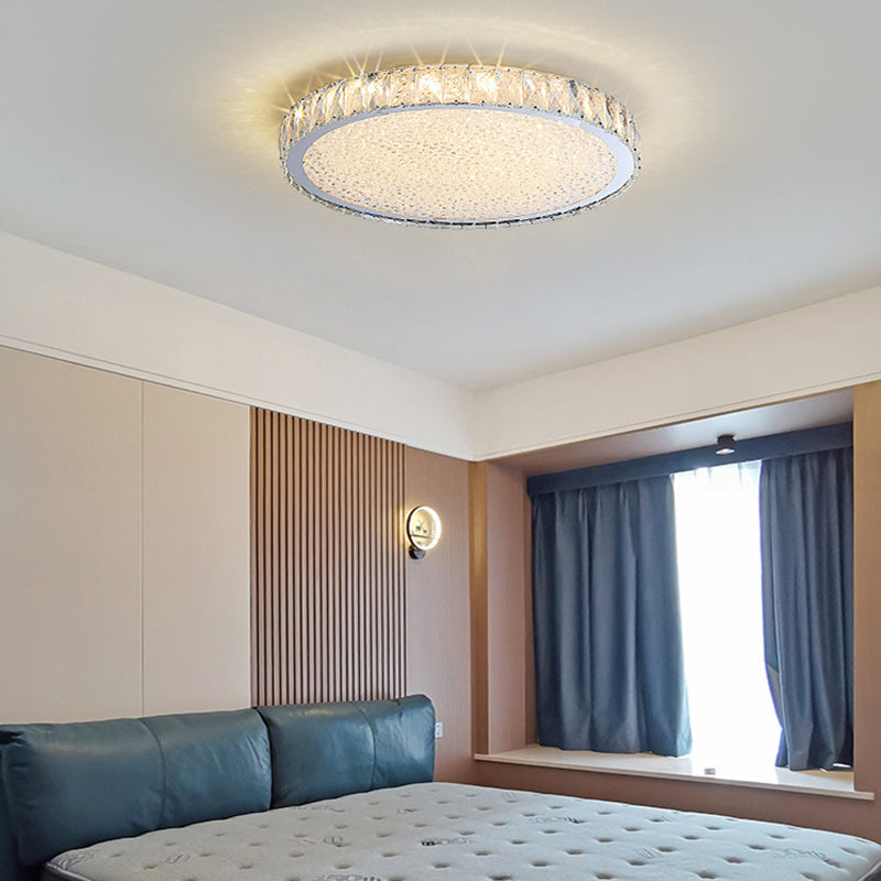 Stainless Steel Round Flush Ceiling Light Simple LED Crystal Flush Light