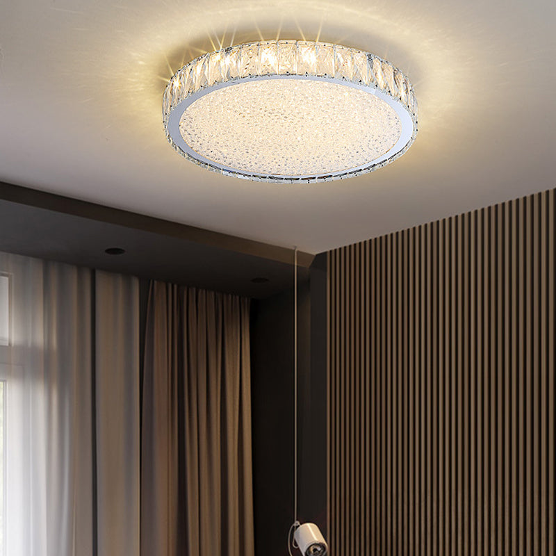 Stainless Steel Round Flush Ceiling Light Simple LED Crystal Flush Light