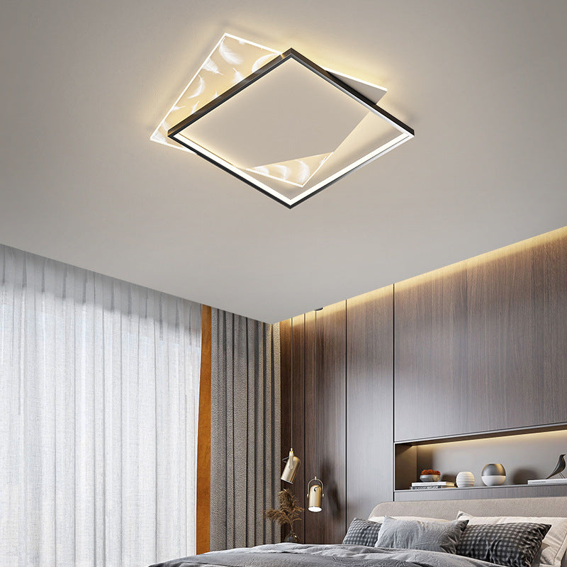 Square Bedroom Ceiling Light Acrylic Nordic LED Feather Flush Mount Light