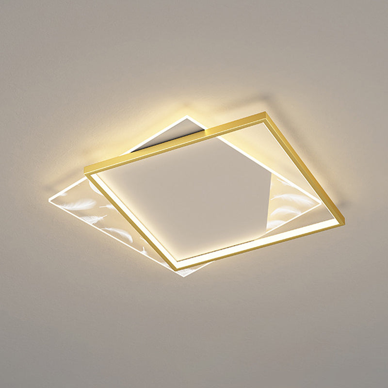 Square Bedroom Ceiling Light Acrylic Nordic LED Feather Flush Mount Light