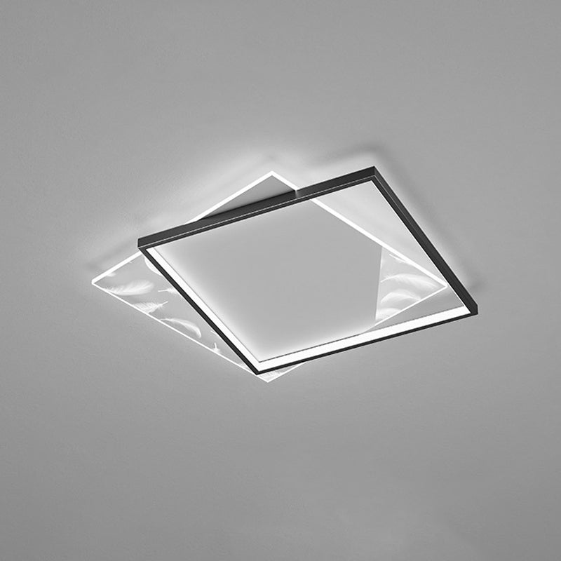 Square Bedroom Ceiling Light Acrylic Nordic LED Feather Flush Mount Light