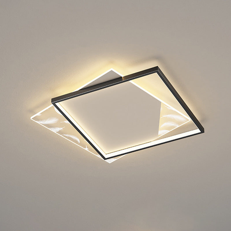 Square Bedroom Ceiling Light Acrylic Nordic LED Feather Flush Mount Light