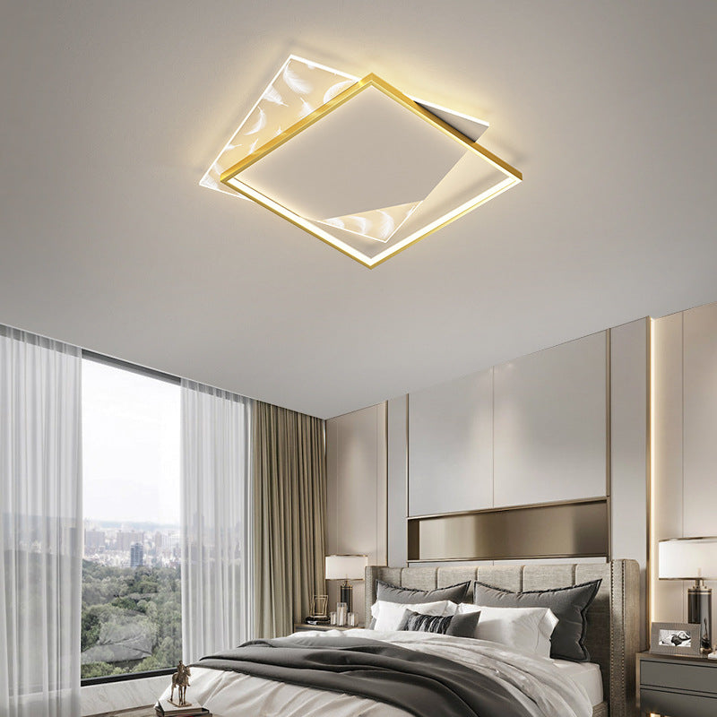 Square Bedroom Ceiling Light Acrylic Nordic LED Feather Flush Mount Light