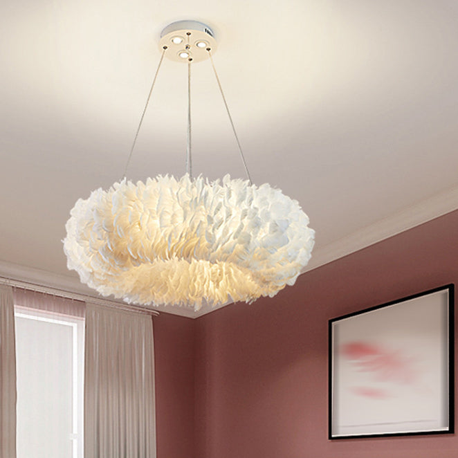 Lumières de lustre circulaire moderne luminaire de lustre en plumes en blanc