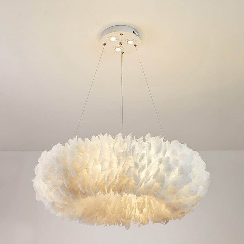 Lumières de lustre circulaire moderne luminaire de lustre en plumes en blanc