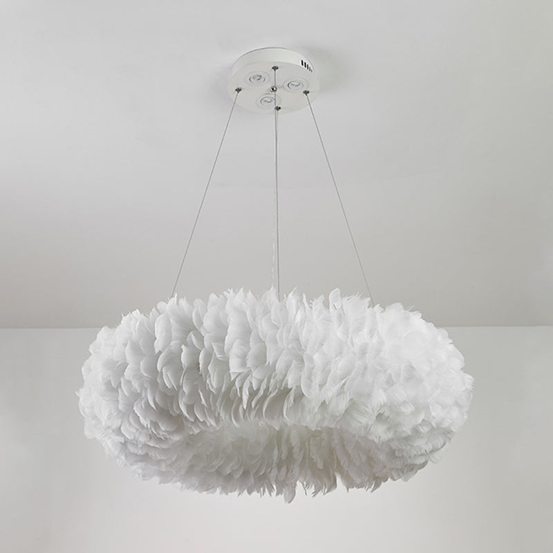 Lumières de lustre circulaire moderne luminaire de lustre en plumes en blanc