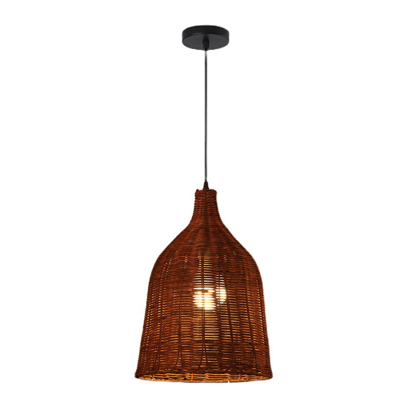 1-Light Hanging Light Fixture Asian Style Pendant Lamp with Rattan Shade for Living Room