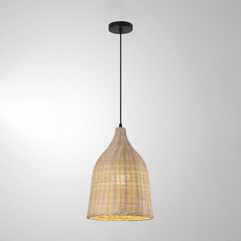 1-Light Hanging Light Fixture Asian Style Pendant Lamp with Rattan Shade for Living Room