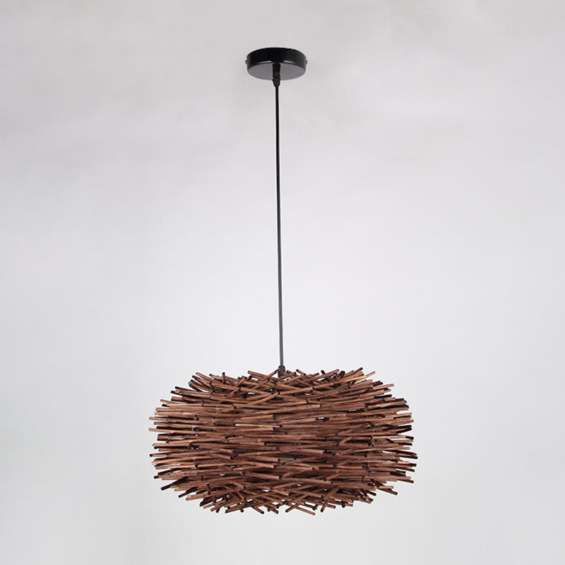 Asian Style Hanging Lamp Fixture 1-Light Pendant Light with Rattan Shade for Bedroom