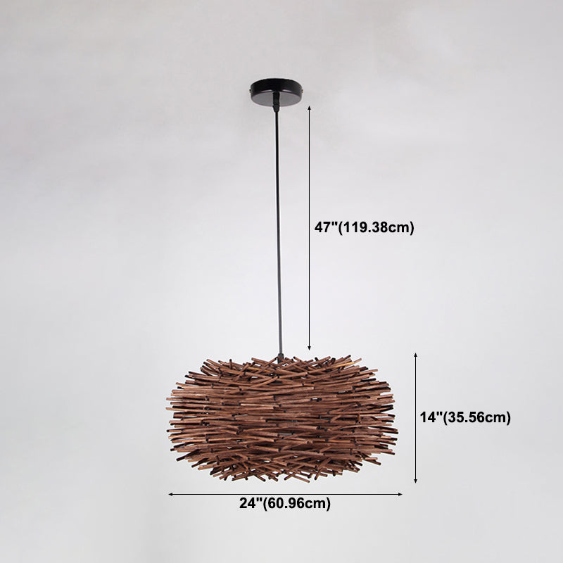 Asian Style Hanging Lamp Fixture 1-Light Pendant Light with Rattan Shade for Bedroom