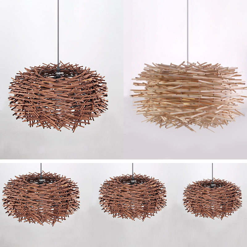 Asian Style Hanging Lamp Fixture 1-Light Pendant Light with Rattan Shade for Bedroom