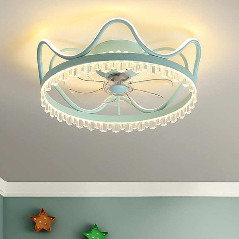 Modern Colorful Fan Light Metal Crown Shape LED Flush Mount Light for Bedroom