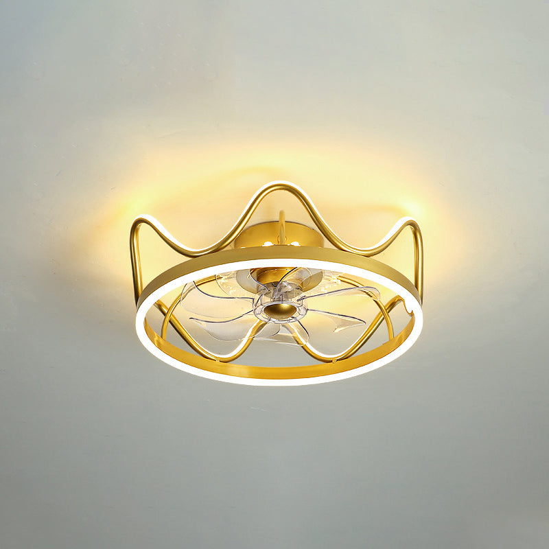 Moderno a ventola colorato leggero a corona in metallo a corona a LED a distanza leggera per camera da letto