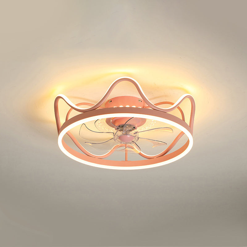 Modern Colorful Fan Light Metal Crown Shape LED Flush Mount Light for Bedroom