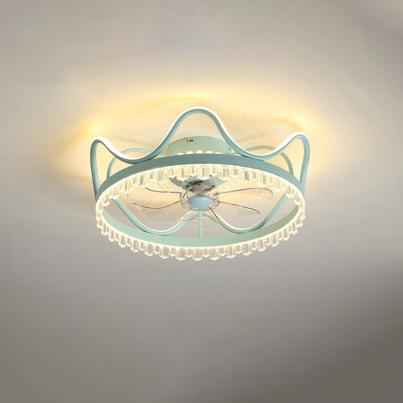 Modern Colorful Fan Light Metal Crown Shape LED Flush Mount Light for Bedroom