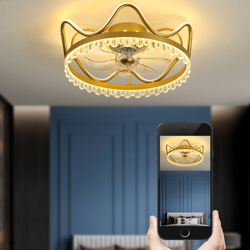 Modern Colorful Fan Light Metal Crown Shape LED Flush Mount Light for Bedroom