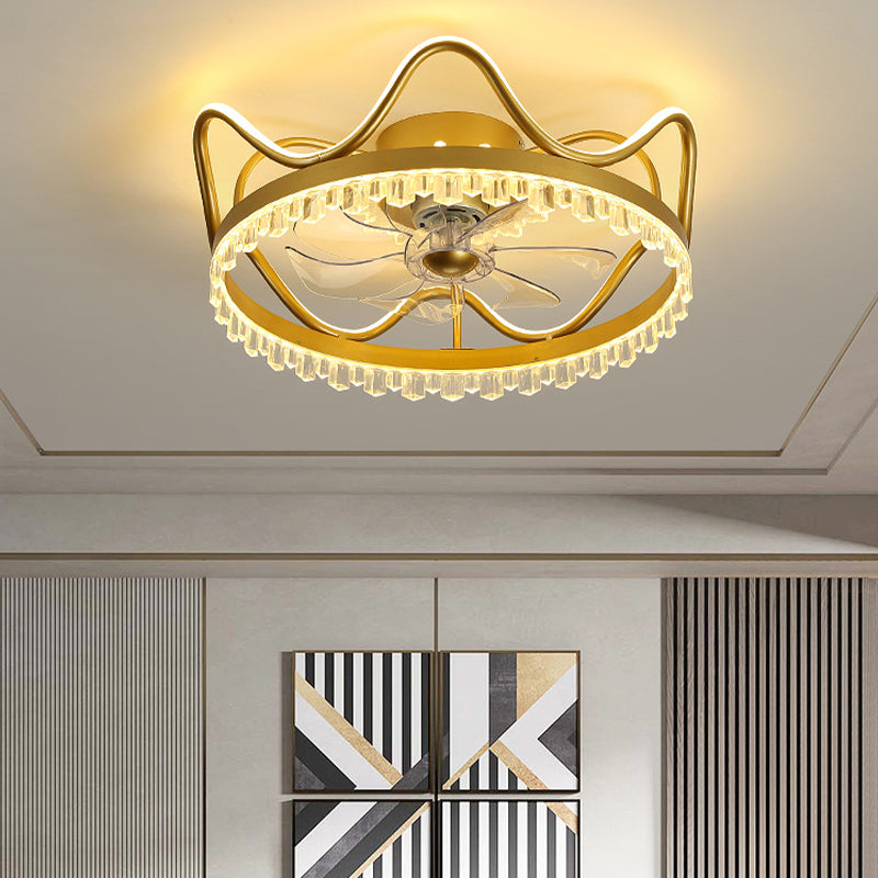 Modern Colorful Fan Light Metal Crown Shape LED Flush Mount Light for Bedroom