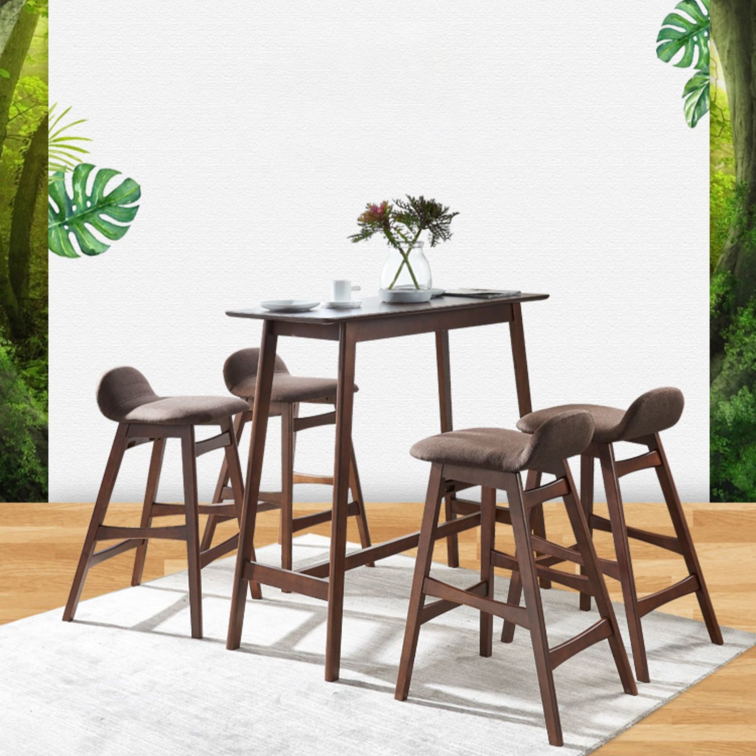 Solid Wood Bar Dining Table Contemporary Bar Table with Brown Base