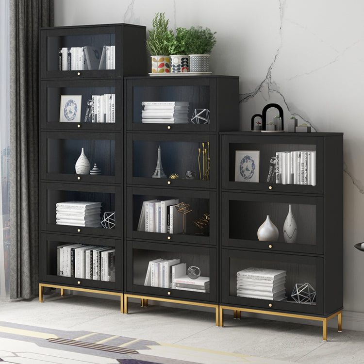 Libreria in legno fabbricata standard verticale glam con porte di vetro