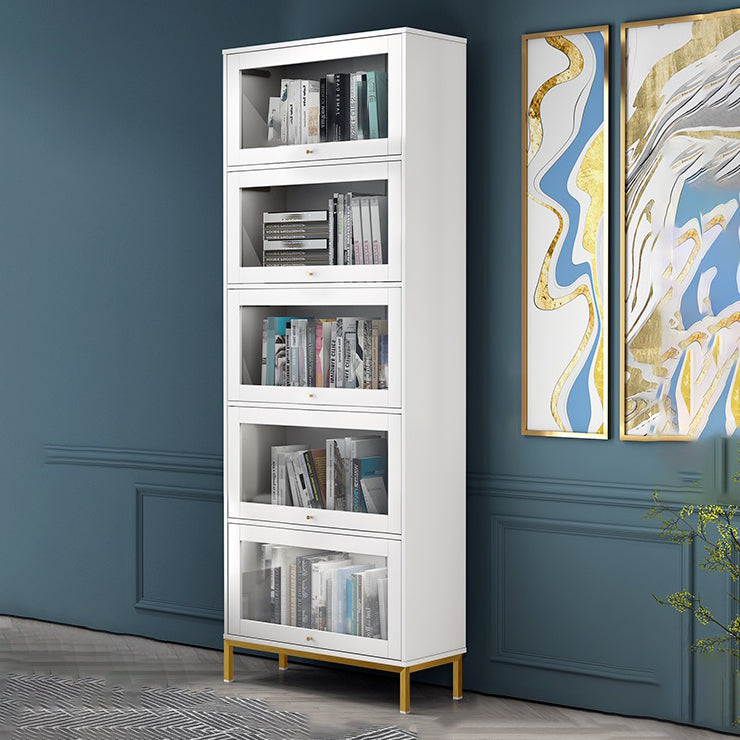 Libreria in legno fabbricata standard verticale glam con porte di vetro