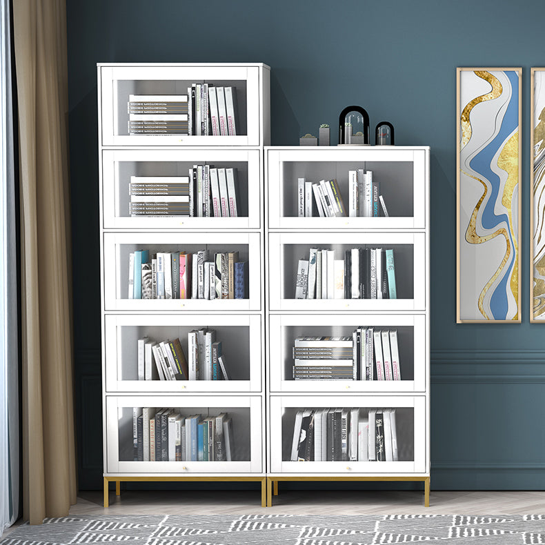 Libreria in legno fabbricata standard verticale glam con porte di vetro