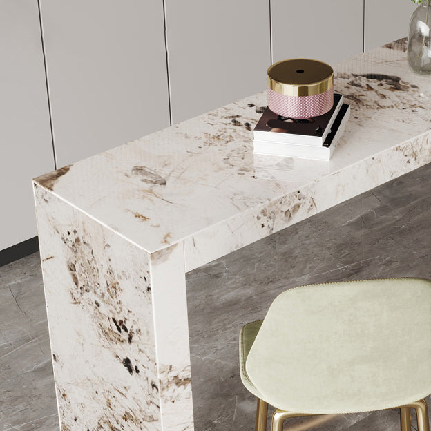 Nordic Glam Style Rectangle Bar Counter Table Sintered Stone Dining Table with Metal Legs