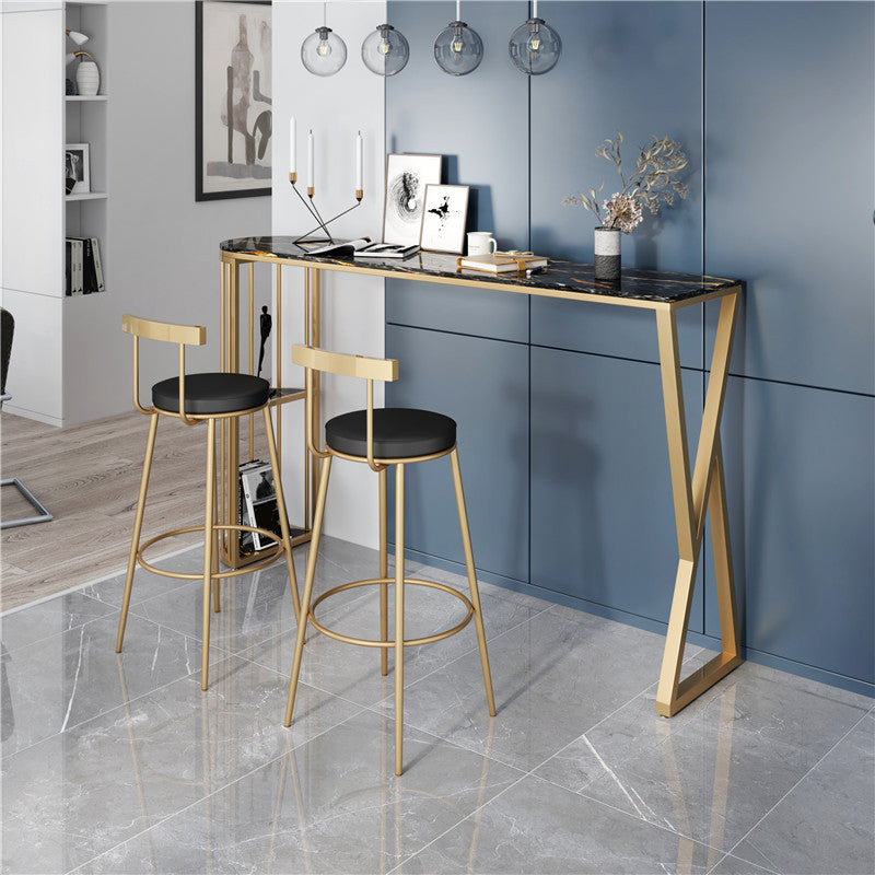 Nordic Style Rectangle Bar Counter Table Sintered Stone Dining Table with Metal Legs