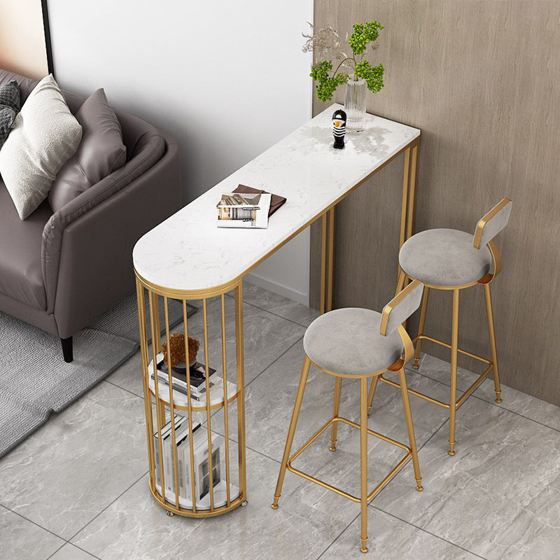 White Stone Bar Dining Table Contemporary Bar Table with Sled Base