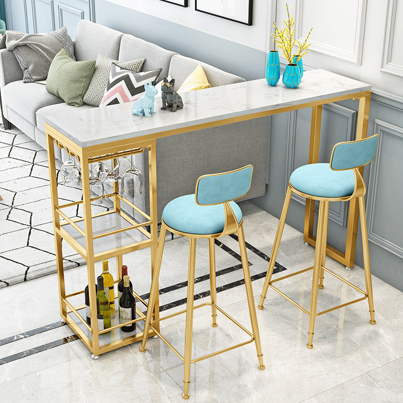 Stone Rectangle Bar Table White Contemporary Bar Table with Sled Base