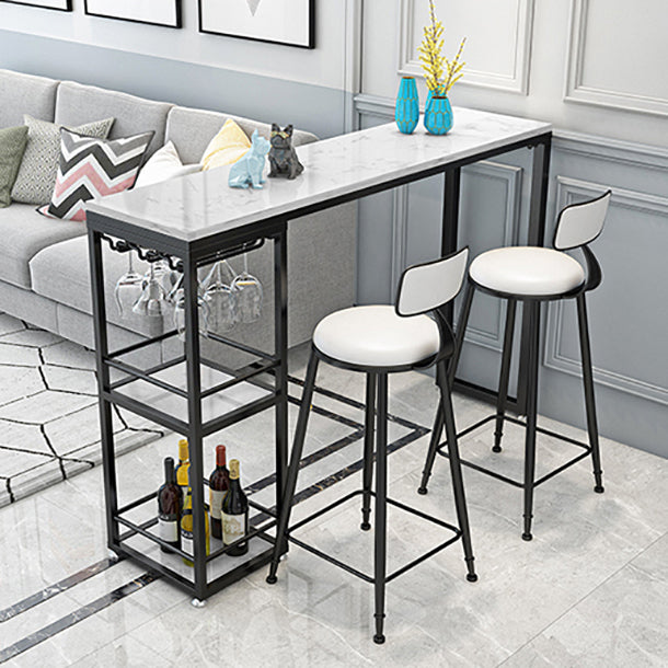 Stone Rectangle Bar Table White Contemporary Bar Table with Sled Base