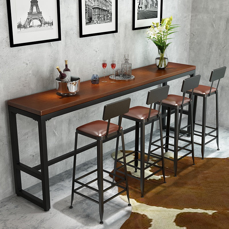 Pine Wood Bar Dining Table Industrial Bar Table with Trestle Base